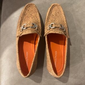Donald J. Pliner Woven Cork Tan Loafers Shoes with Silver Accent Buckle Sz 7.5
